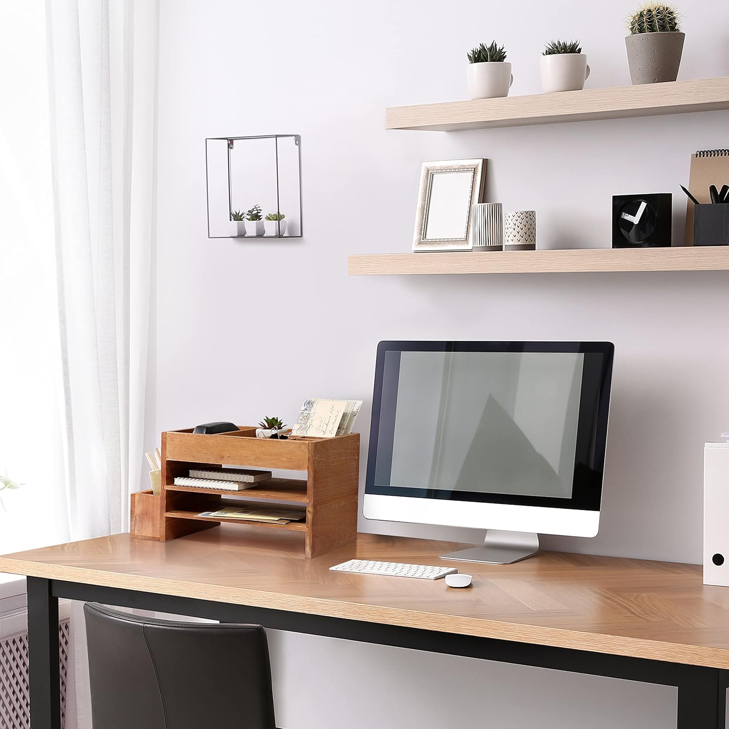 Elegant Designs Home Office Wood Tiered Desk Organizer with Storage Cubbies and Letter Tray