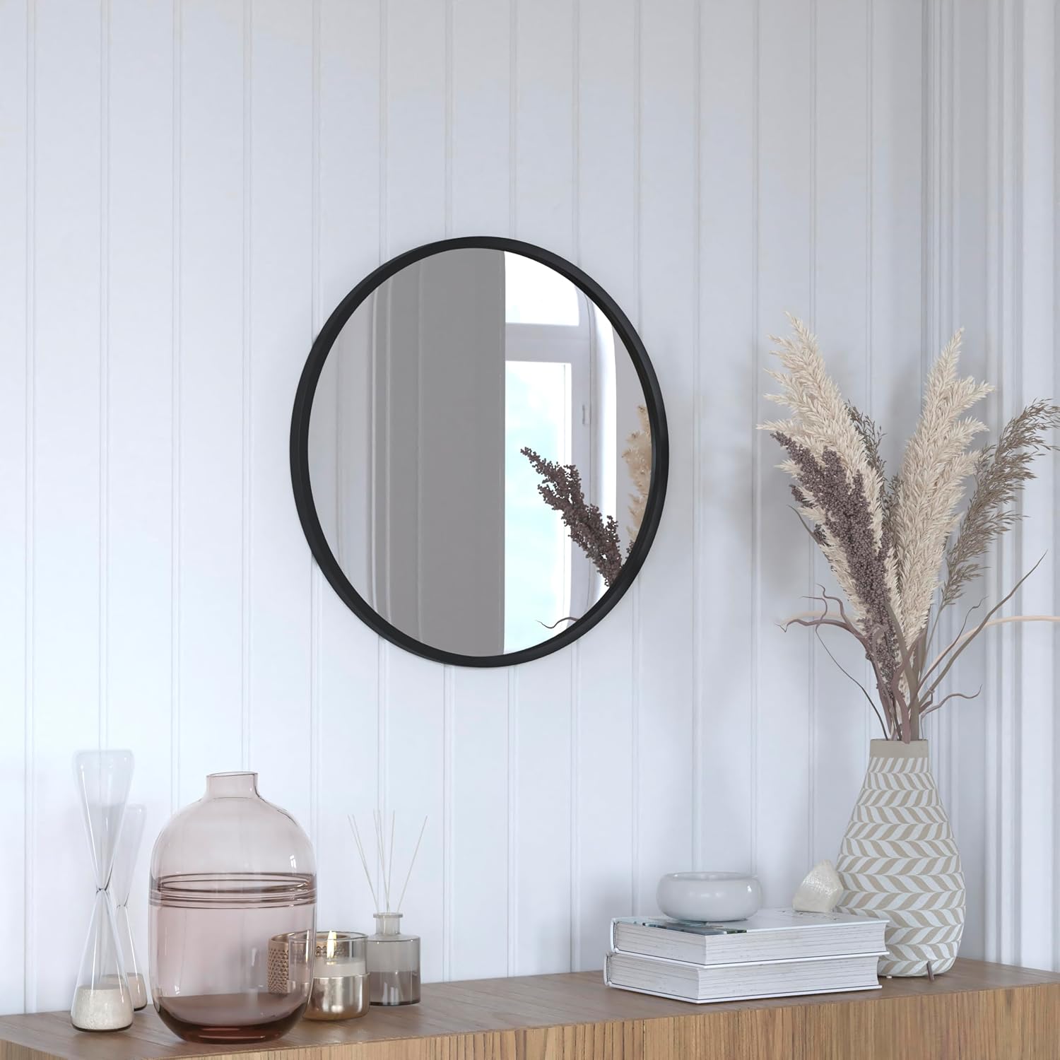 Flash Furniture Julianne Large Round Wall Mirror - Black Circle Accent Mirror