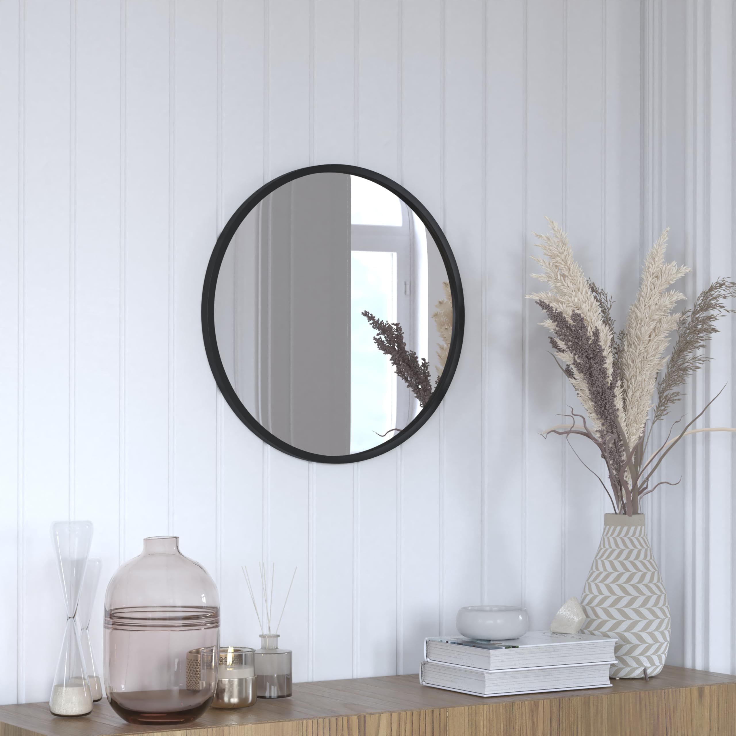 Flash Furniture Julianne Large Round Wall Mirror - Black Circle Accent Mirror