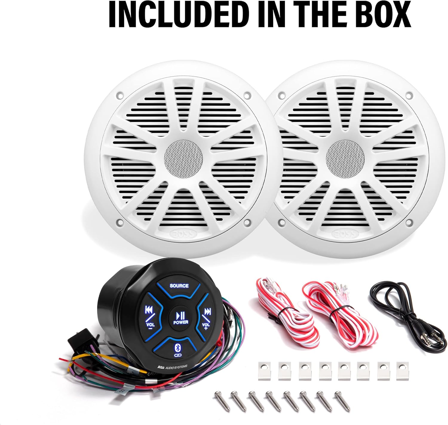 BOSS Audio Systems MG150W.6 Marine Boat Stereo Sound System Speaker Package - Built-in 2 Cannel Amplifier Head Unit