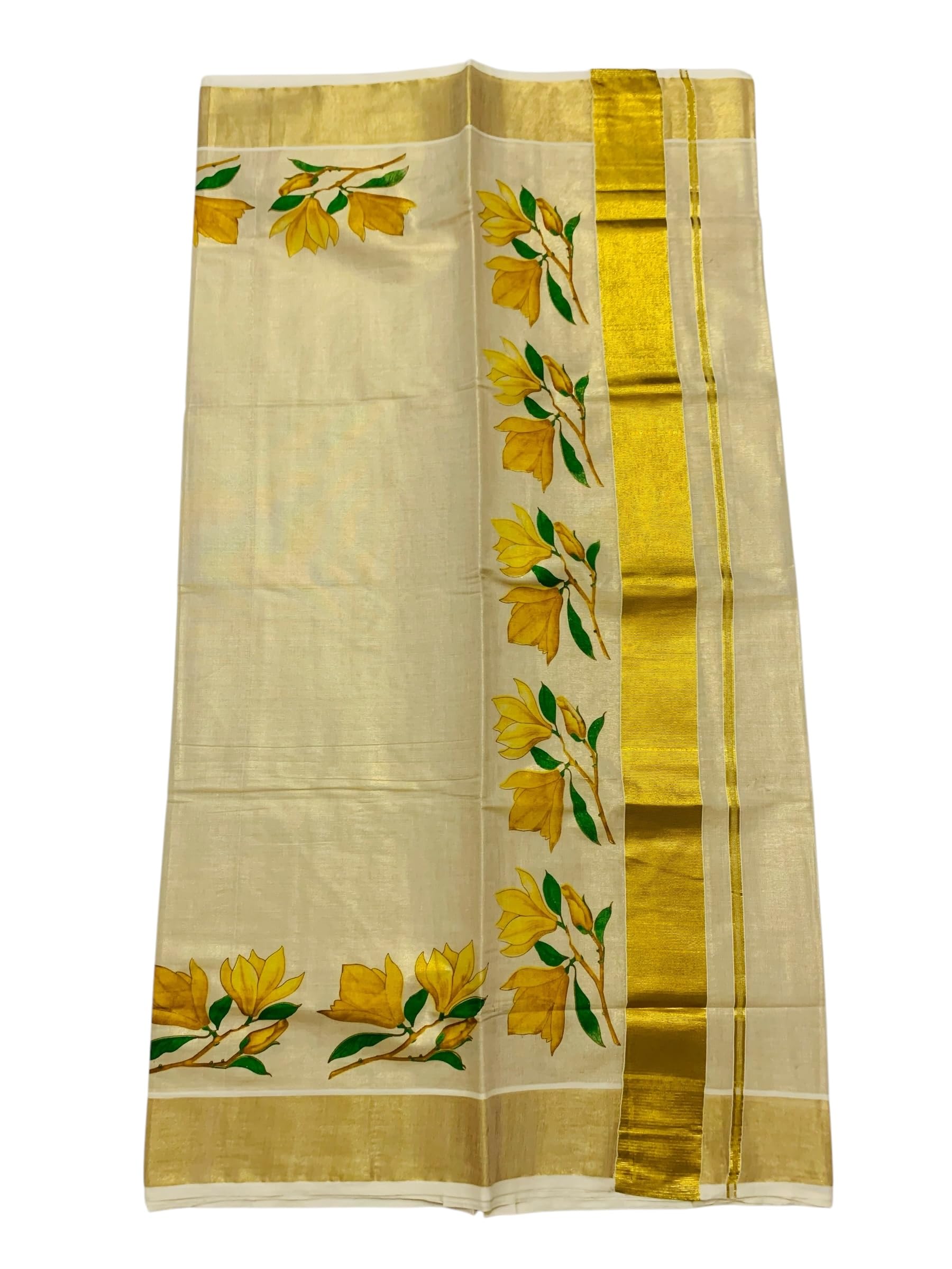 Kuthampully Kerala Kasavu Saree Tissue Mural Painted | Traditional South Indian Saree | Kerala Saree | Onam Saree - Multi Color - KTM-862