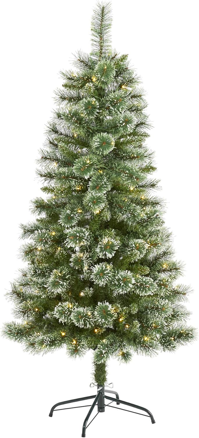 Nearly Natural 5ft. Wisconsin Slim Snow Tip Pine Artificial Christmas Tree with 150 Clear LED Lights