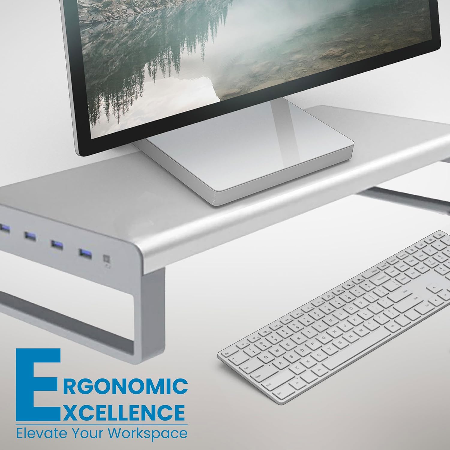 OTM Essentials Slim Aluminum Monitor Stand, Desk Riser with Non-Slip Padding and Tilted Surface