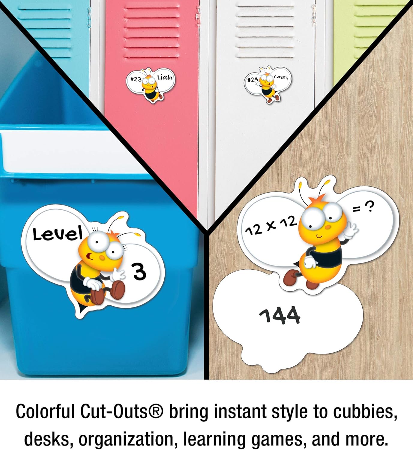 Carson Dellosa 45-Piece Buzz-Worthy Bee Cutouts, Colorful Cardstock Bumblebee Cut Outs for Spring Decor, Party