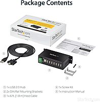 StarTech.com 7-Port USB 2.0 Hub - Metal Industrial USB-A Hub with ESD Protection & 350W Surge Protection - Din Rail