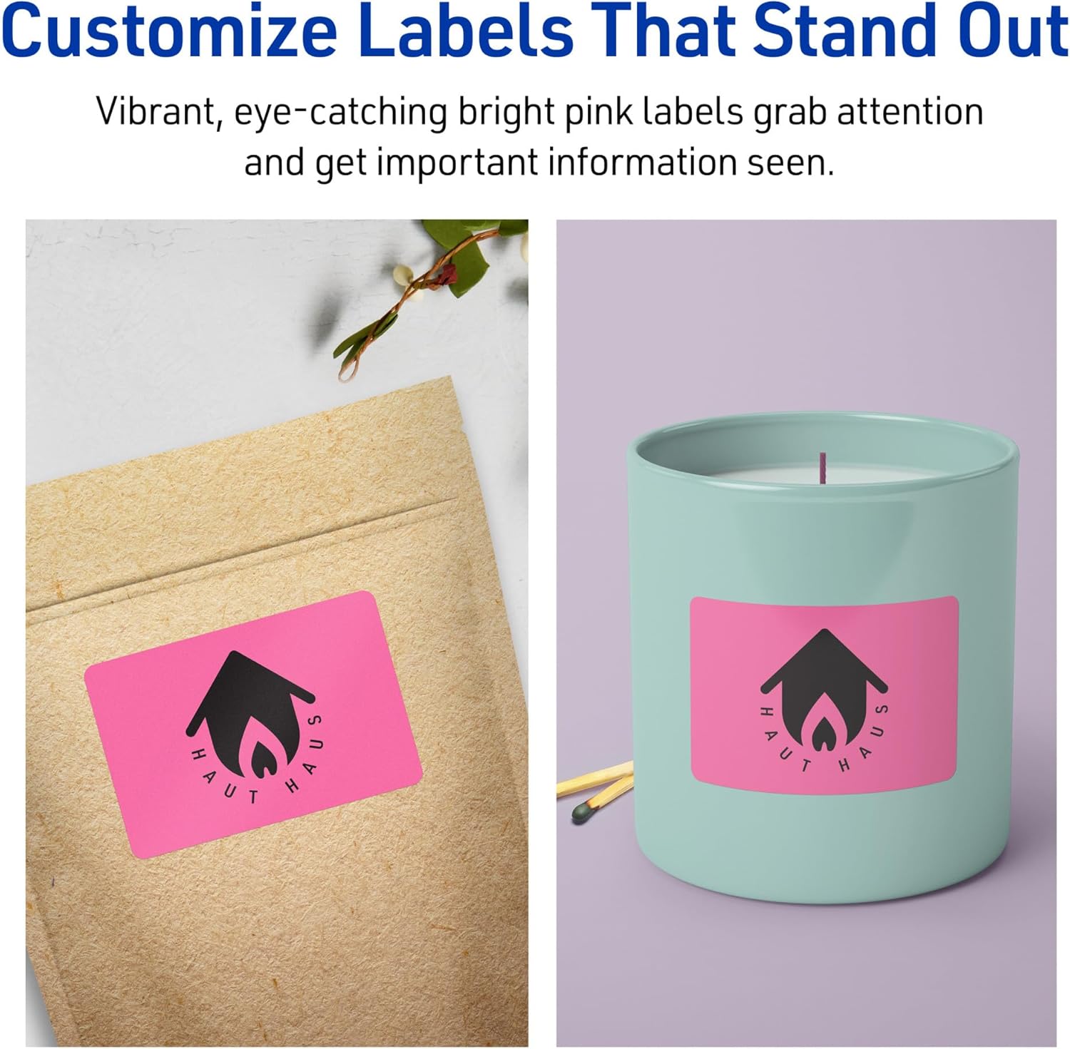 Avery Printable Rectangle Labels, Sure Feed Technology, 1-1/2" x 3-3/4", Bright Pink