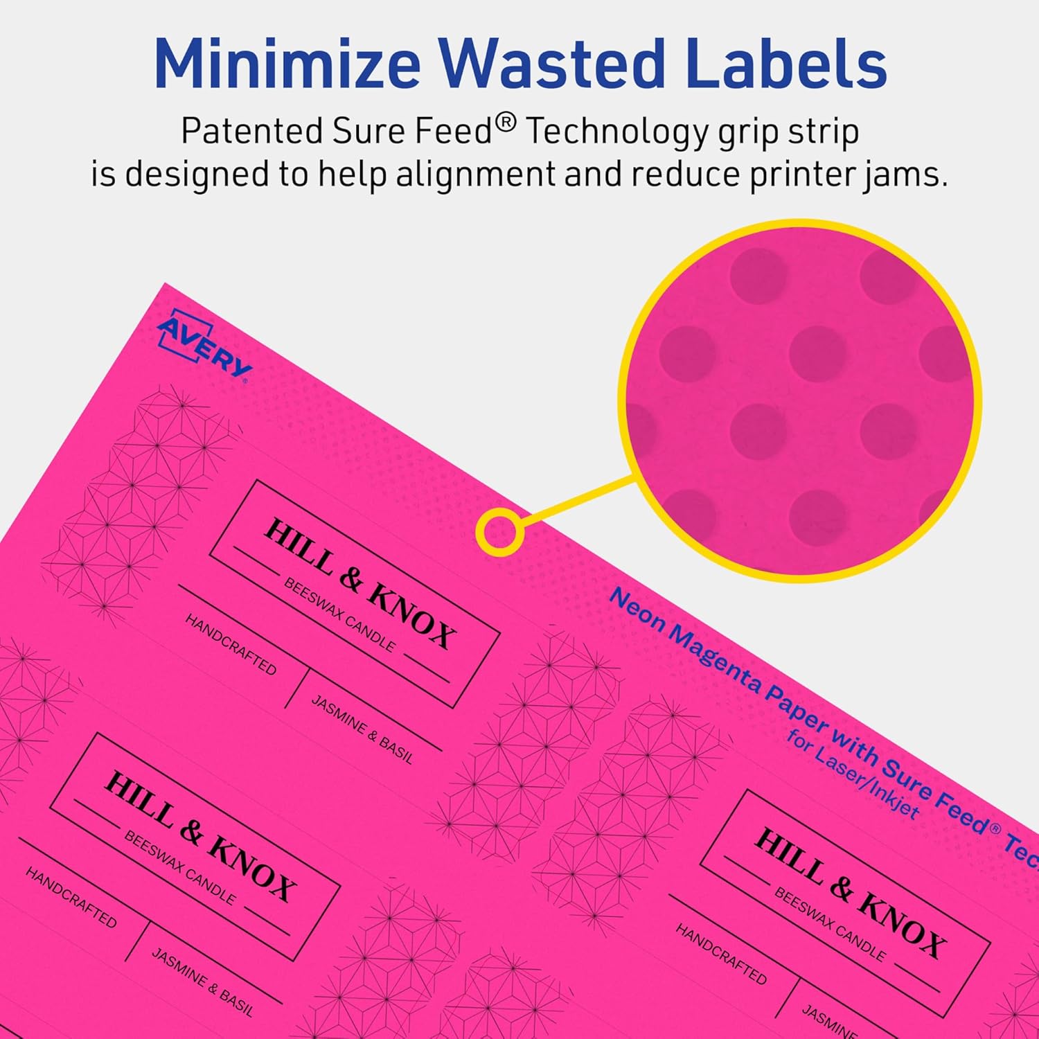 Avery Printable Rectangle Labels, Sure Feed Technology, 1-1/2" x 3-3/4", Neon Magenta Labels, Print-to-The-Edge