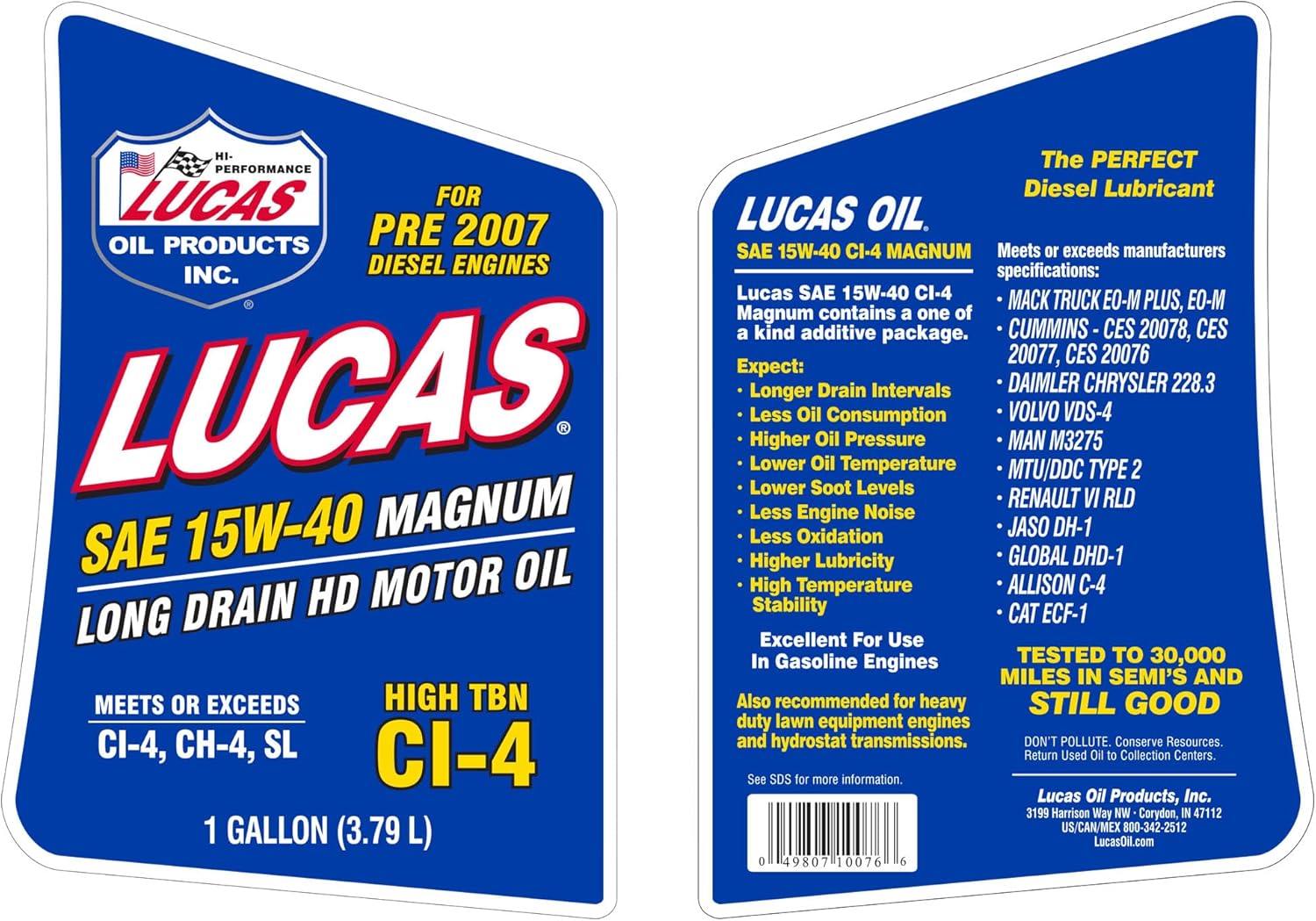 LUCAS OIL Magnum SAE 15W-40 High TBN CI-4 Motor Oil