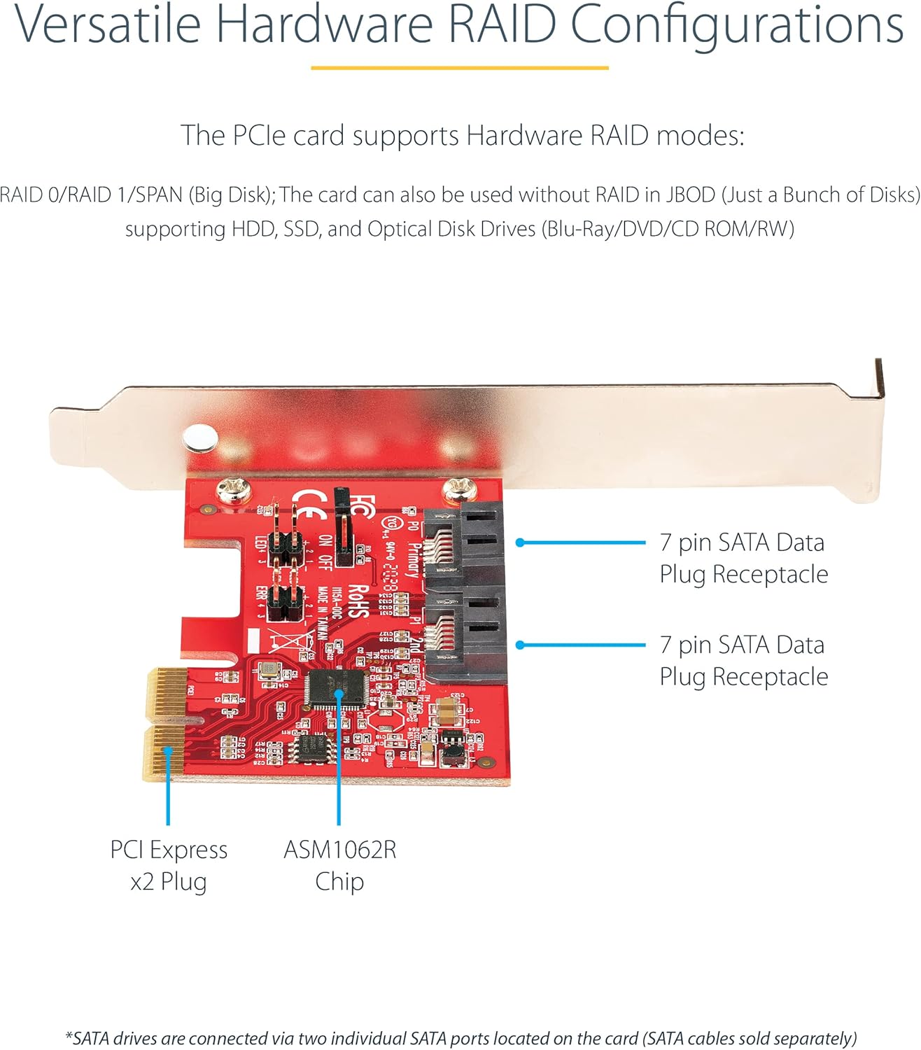 SATA PCIe Card - 2 Port PCIe SATA Expansion Card - 6Gbps - Full/Low Profile - PCI Express to SATA Adapter/Controller
