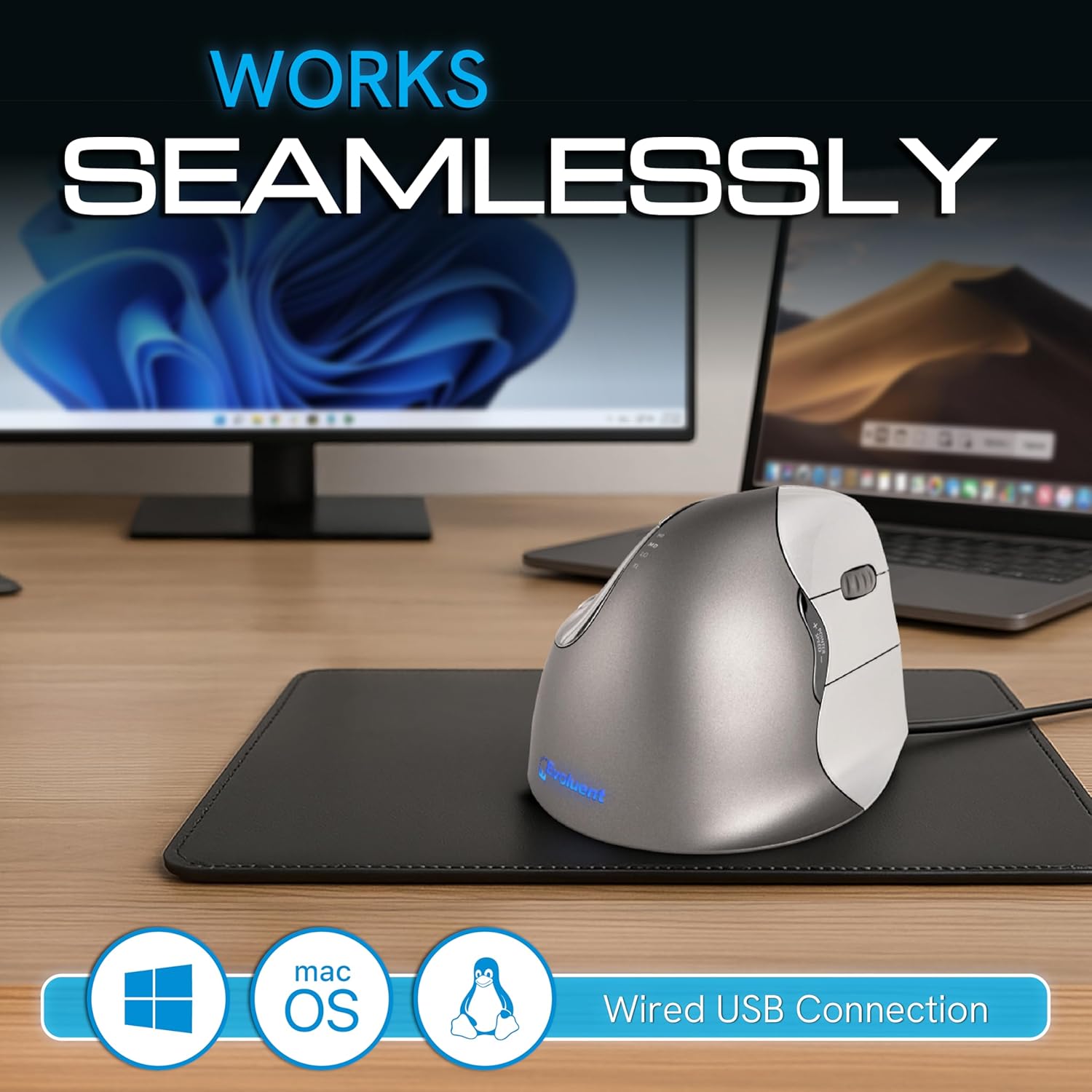 Evoluent – The Original Vertical Mouse – VM4R Ergonomic Vertical Mouse Right Hand Med-to-L Wired USB, Sculpted for Comfort