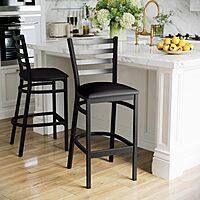 Flash Furniture Hercules Series Ladder Back Metal Restaurant Barstool, Modern Upholstered Armless Bar Height Chair for Restaurants and Kitchens, Black Black Vinyl Seat/Black Metal Frame Set of 1