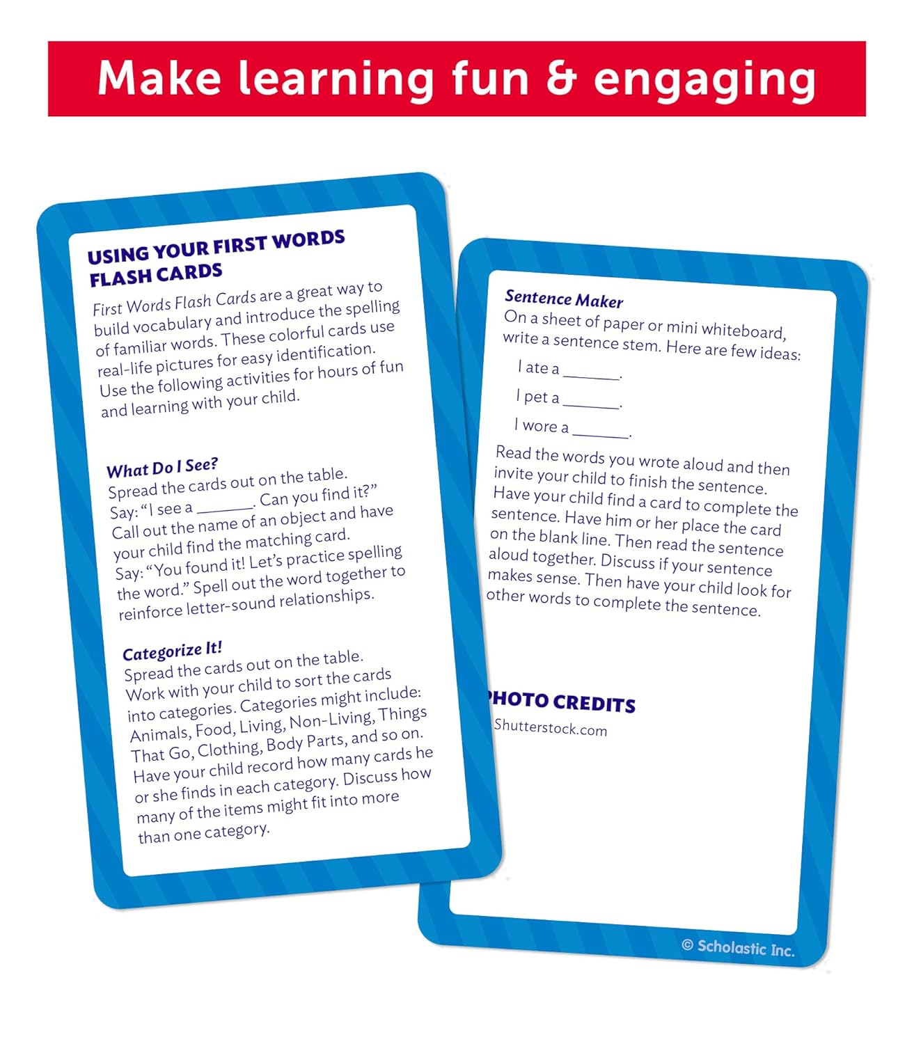 Scholastic First Words Flash Cards, 6-1/4inH x 3-5/16inW, Pre-K, Pack Of 56 Cards