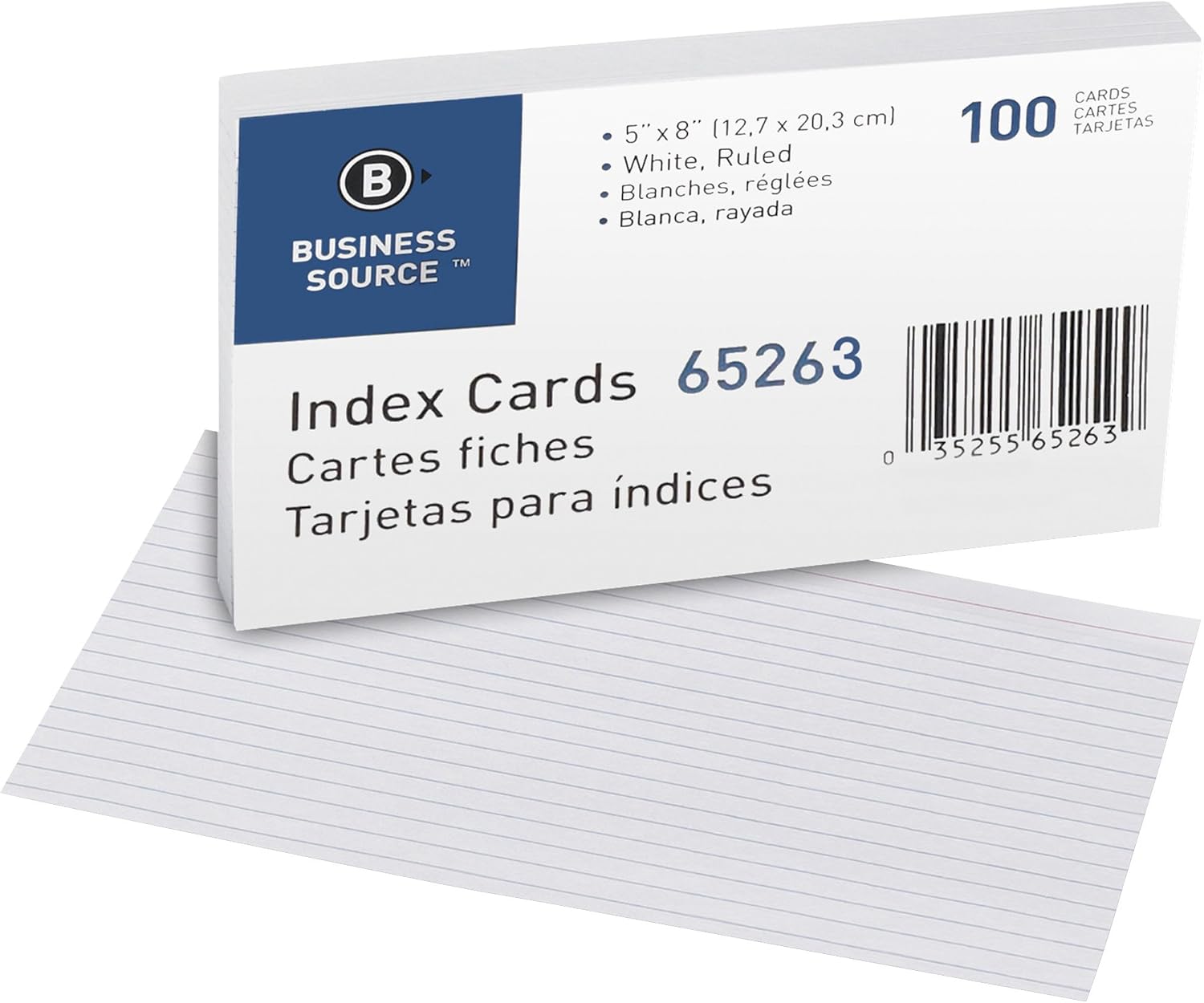 BUSINESS SOURCE Ruled Index Cards, 72 lb, 100/Pack, White