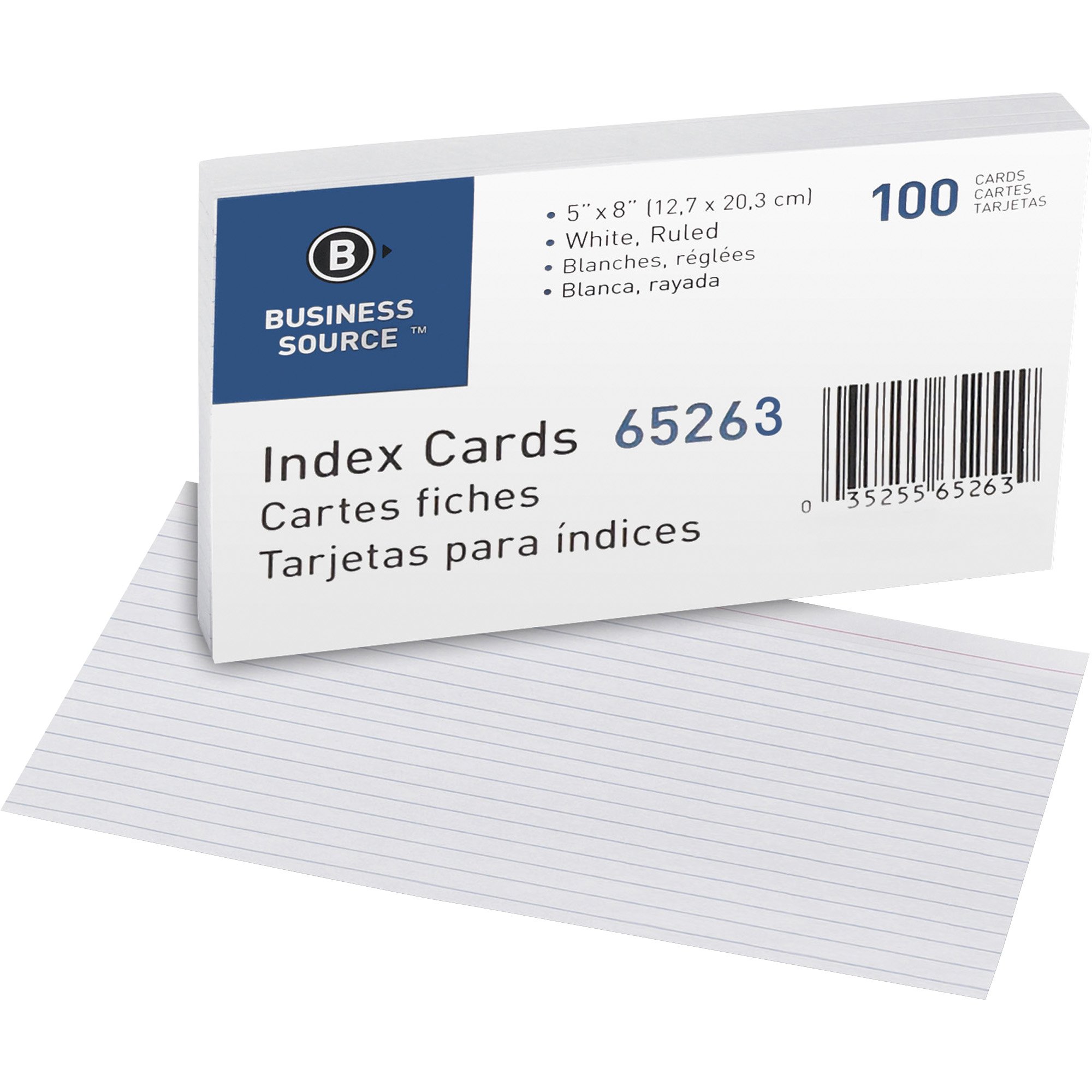 BUSINESS SOURCE Ruled Index Cards, 72 lb, 100/Pack, White