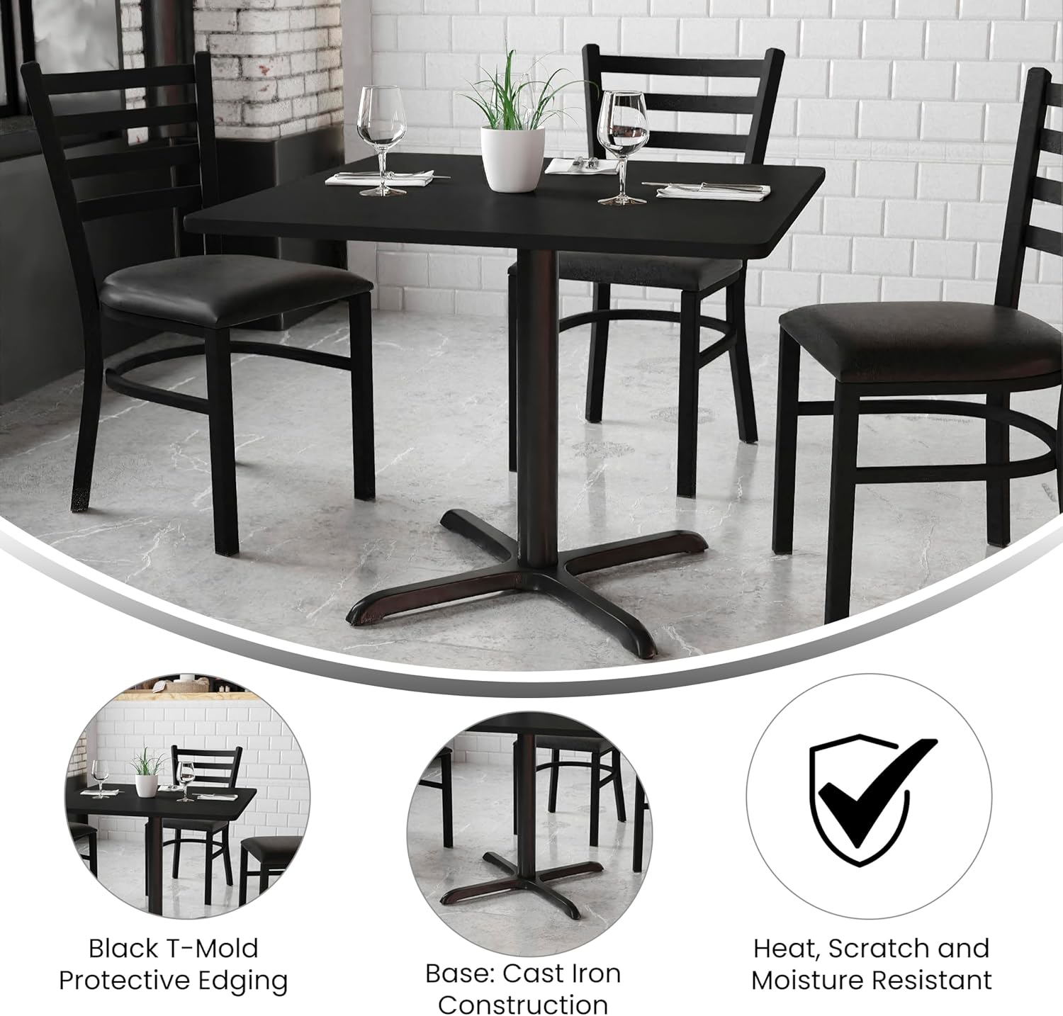 Flash Furniture 5-Piece 36" Square Laminate Dining Table/Chairs Set, Restaurant Dining Set with Table, X-Base