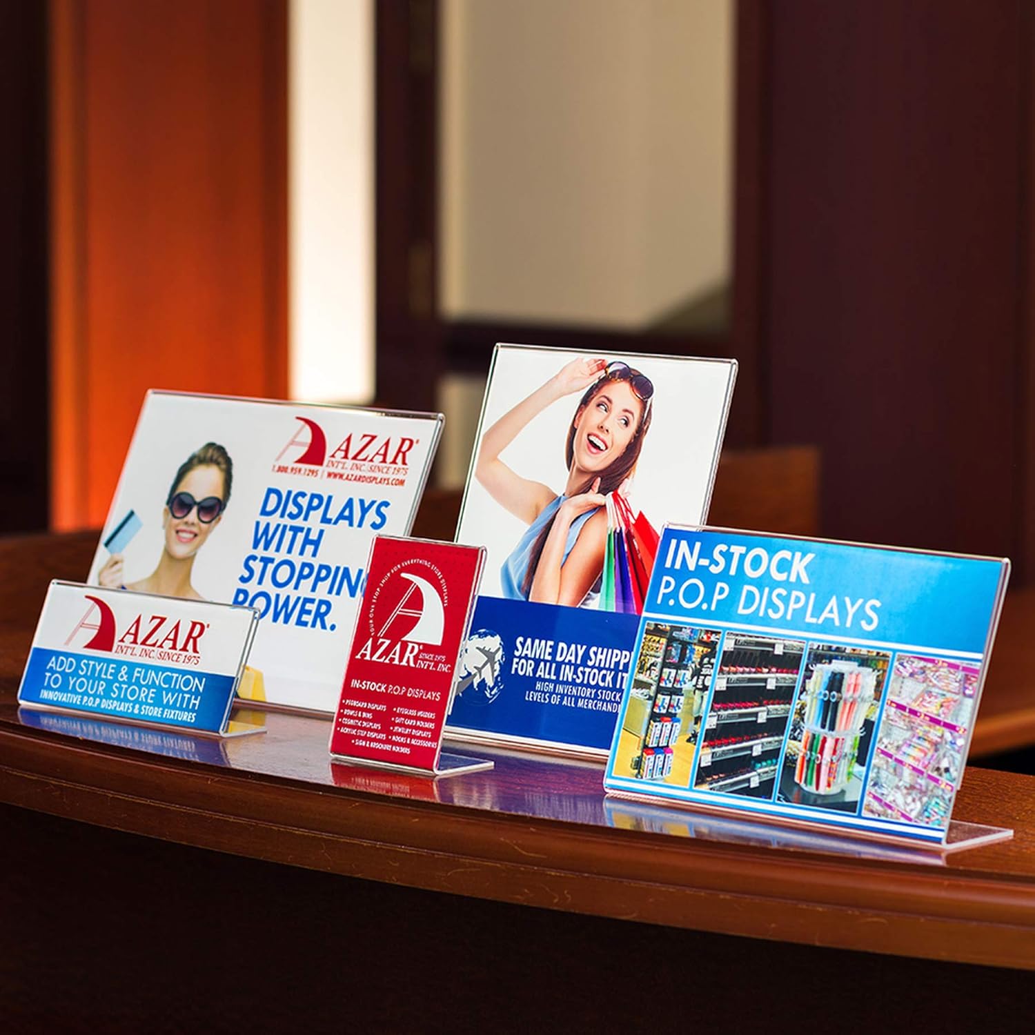 Azar Displays Acrylic L-Shaped Sign Holders, Clear - Pack of 10