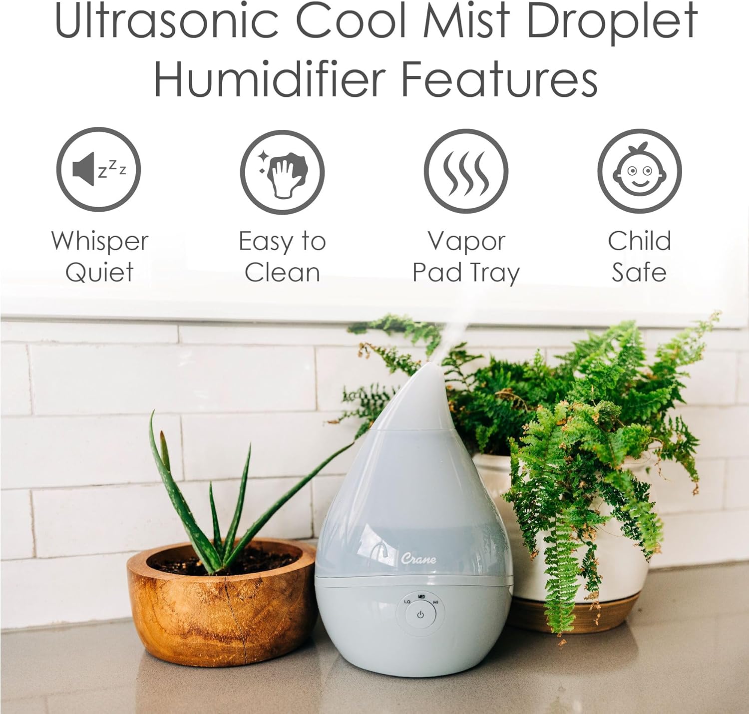 CRANE Droplet/Teardrop Ultrasonic Cool Mist Humidifier, 0.5 Gallon