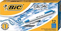 BIC Clic Stic Blue Retractable Ballpoint Pens, Medium Point (1.0mm), 12-Count Pack, Round Barrel Design for Comfortable Writing 12 Count (Pack of 1) Blue