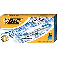 BIC Clic Stic Blue Retractable Ballpoint Pens, Medium Point (1.0mm), 12-Count Pack, Round Barrel Design for Comfortable Writing 12 Count (Pack of 1) Blue