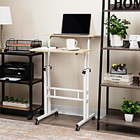 Mind Reader Standing Desk, Adjustable Height, Computer Desk, Laptop Desk, Portable, Rolling, 38"L x 21.25"W x 45.25"H, White