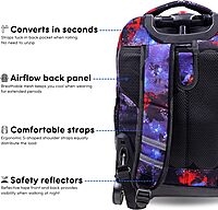 J World New York Sunrise Kids Rolling Backpack for Girls Boys Teen. Roller Bookbag with Wheels, Galaxy, 18"