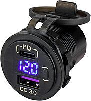 Sea-Dog Round USB & USB-C Power Socket w/Hidden Voltmeter