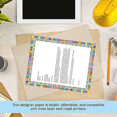 BARKER CREEK Designer Computer Paper Set, Letter Size 8.5 x 11, 200 Sheets (4 Designs)
