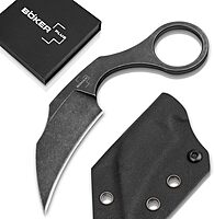 Böker Plus® Gnome Olive D2 - fixed blade knife with Kydex sheath - outdoor - with olive wood handle scales & belt clip - small - with fixed D2 blade