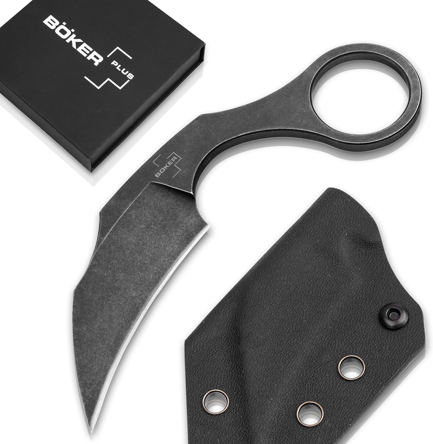 Böker Plus® Gnome Olive D2 - fixed blade knife with Kydex sheath - outdoor - with olive wood handle scales & belt clip
