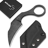 Böker Plus® Gnome Olive D2 - fixed blade knife with Kydex sheath - outdoor - with olive wood handle scales & belt clip - small - with fixed D2 blade