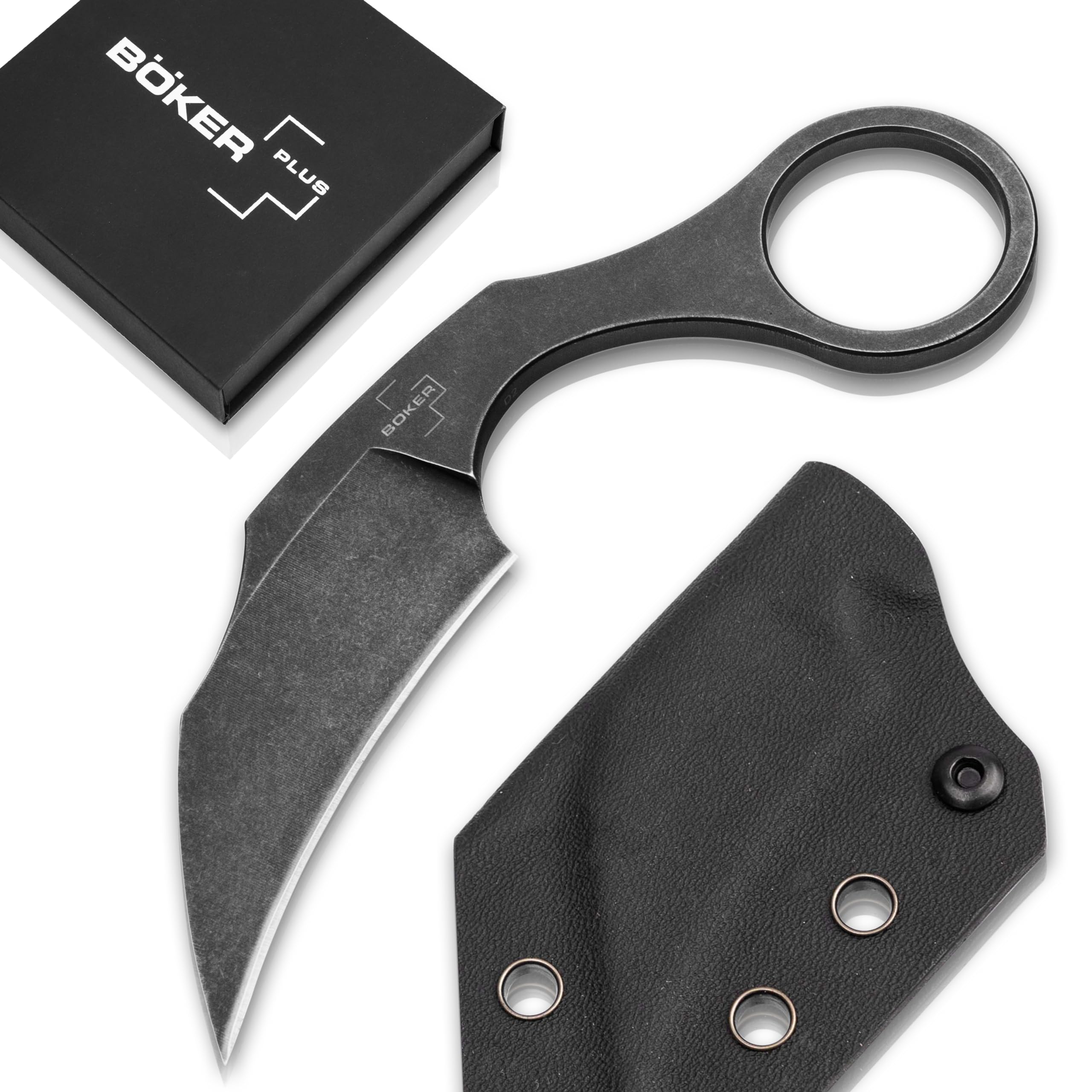 Böker Plus® Gnome Olive D2 - fixed blade knife with Kydex sheath - outdoor - with olive wood handle scales & belt clip