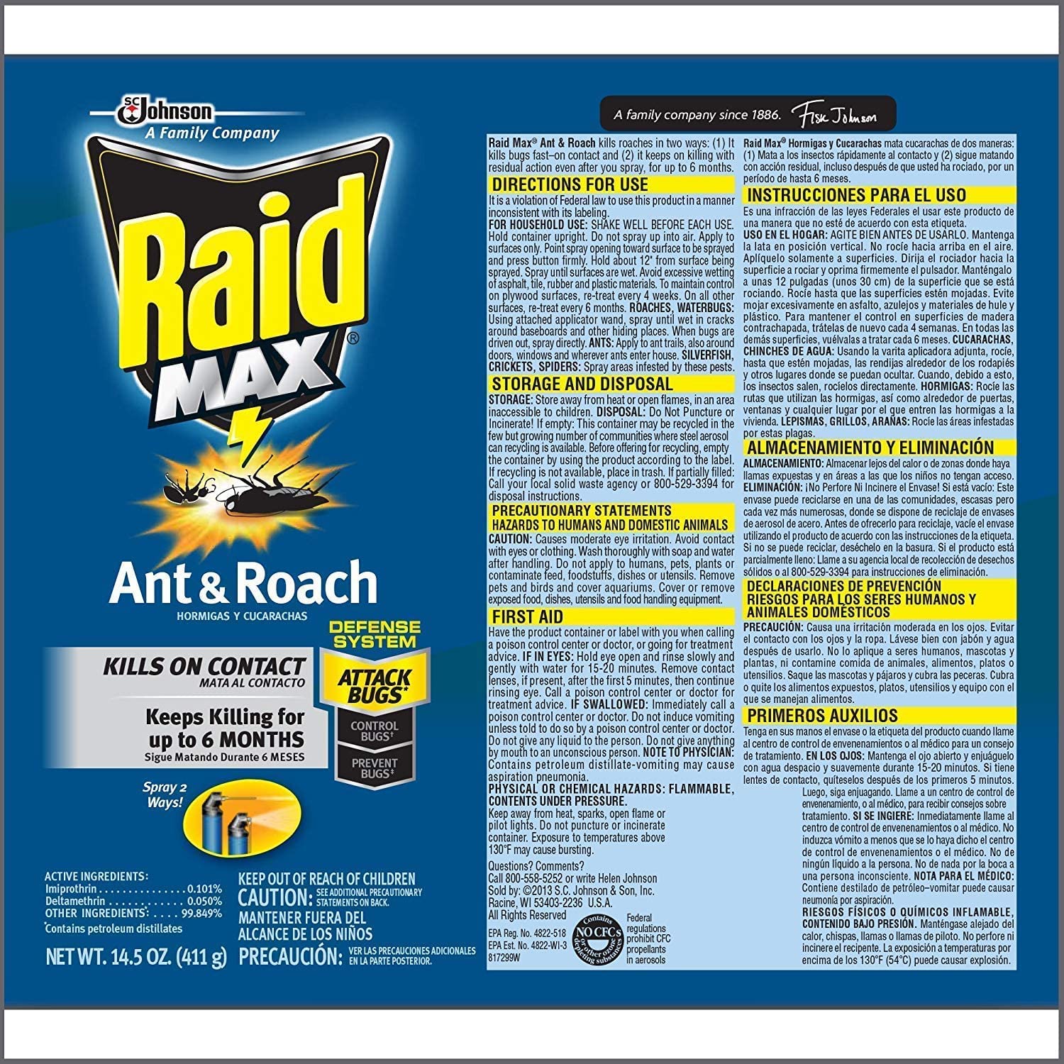 Raid Max Ant & Roach Aerosol Spray 14.50 oz (Pack of 3)