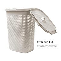 Mind Reader 60L Slim Laundry Hamper with Lid, Wicker-Style Plastic