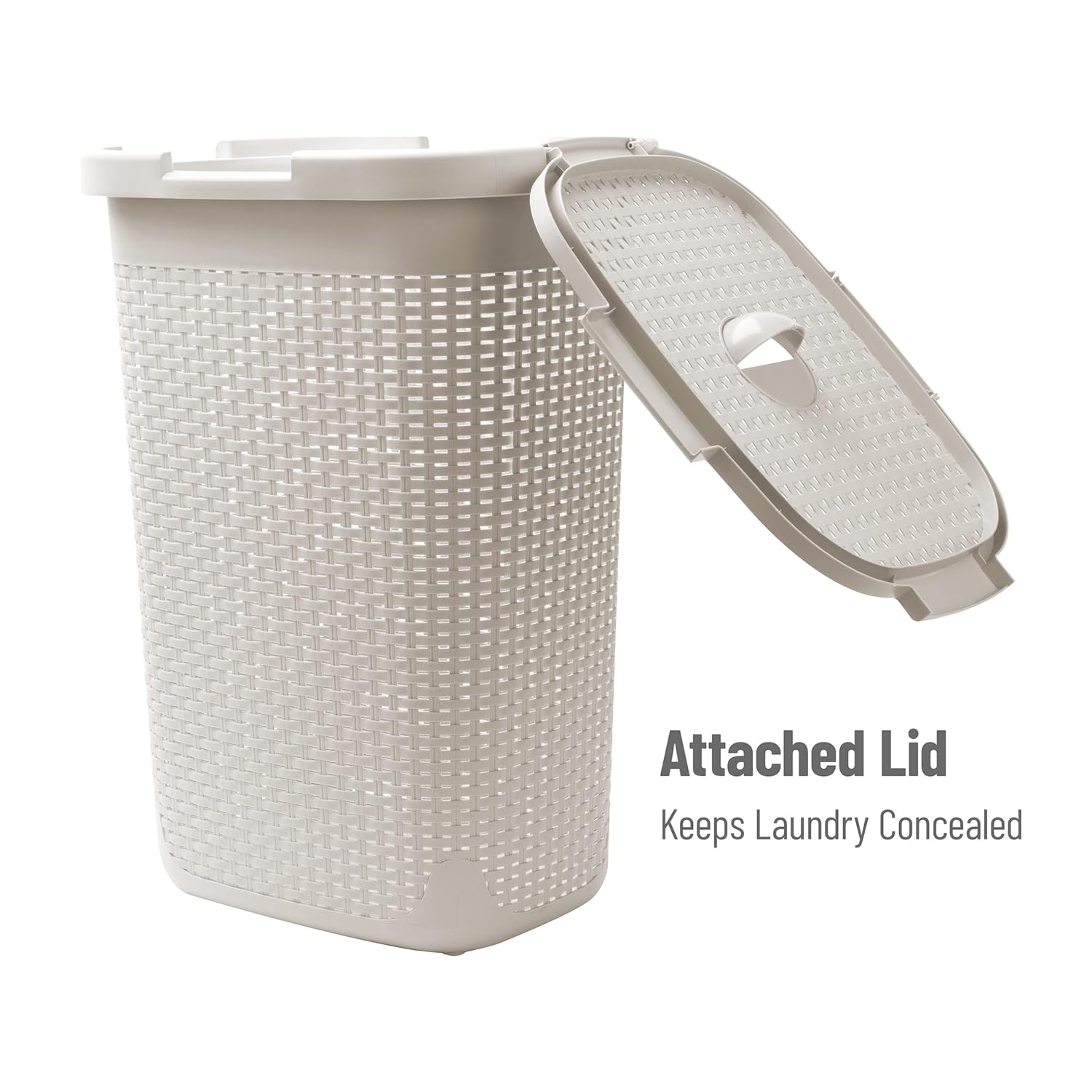 MIND READER Slim Laundry Hamper with Lid, 60L Wicker-Style Plastic