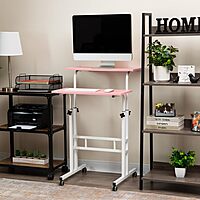 Mind Reader Standing Desk, Adjustable Height, Computer Desk, Laptop Desk, Portable, Rolling, 15" L x 22" W x 39" H, Pink