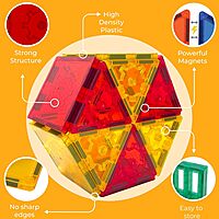 Tytan Tiles Glow in The Dark 60-Piece Magnetic Tiles Building Set, Diverse Multi-Color Shapes, STEM Toy, Cars, Creative Play