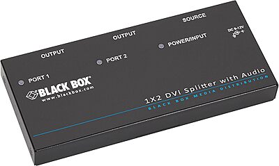 Black Box DVI-D Splitter with Audio and HDCP, 1 x 2 - Audio Line In - Audio Line Out - DVI In - DVI Out