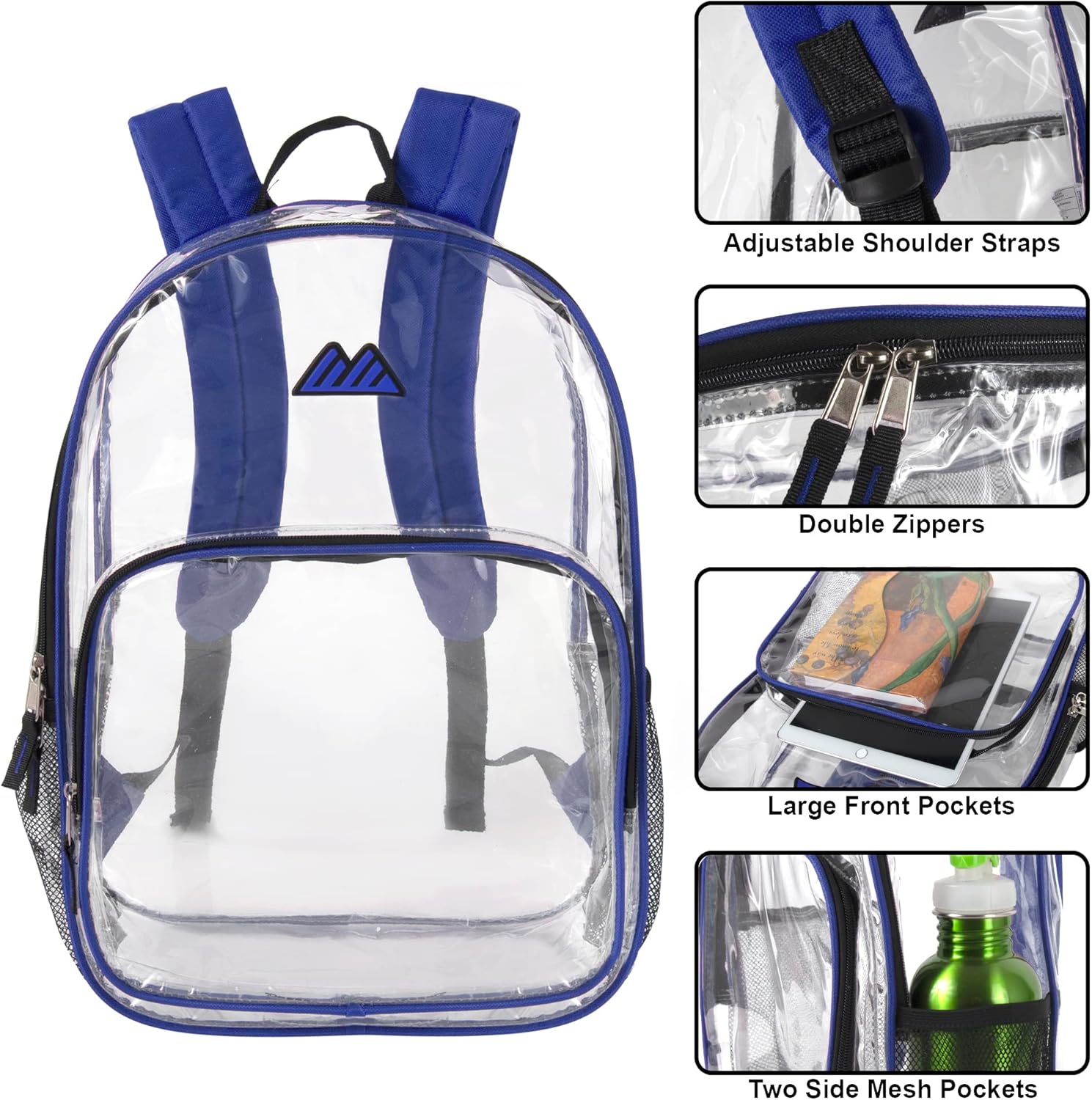 Summit Ridge Waterproof Clear Backpack with Water Bottle Holder - Stadium Approved Heavy-Duty Clear Backpack