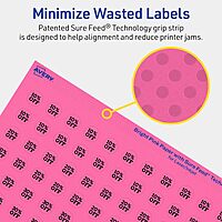 Avery Printable Round Labels, Sure Feed Technology, 1/2" Diameter, Bright Pink, Print-to-the-Edge, Laser/Inkjet