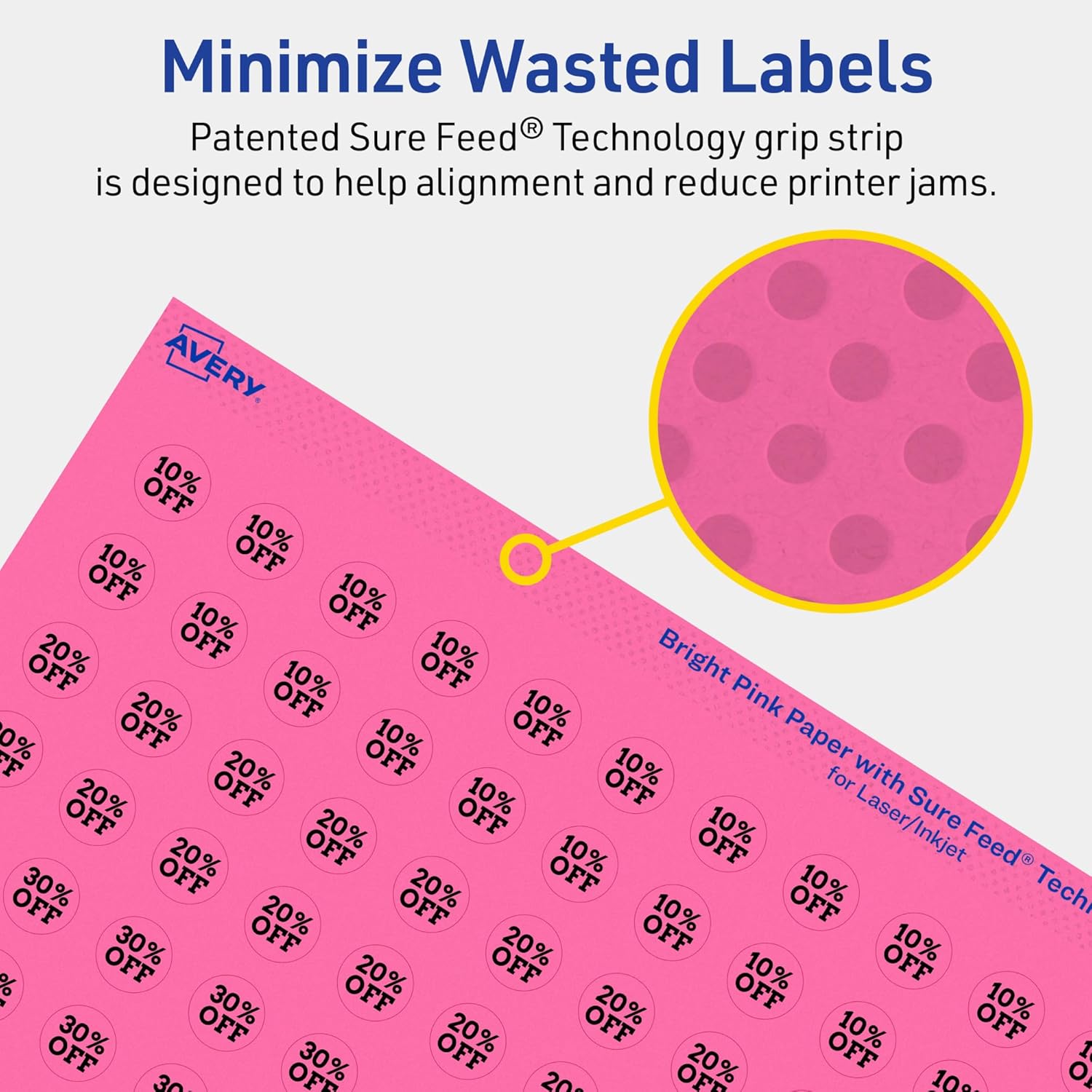 Avery Printable Round Labels, Sure Feed Technology, 1/2" Diameter, Bright Pink, Print-to-the-Edge, Laser/Inkjet