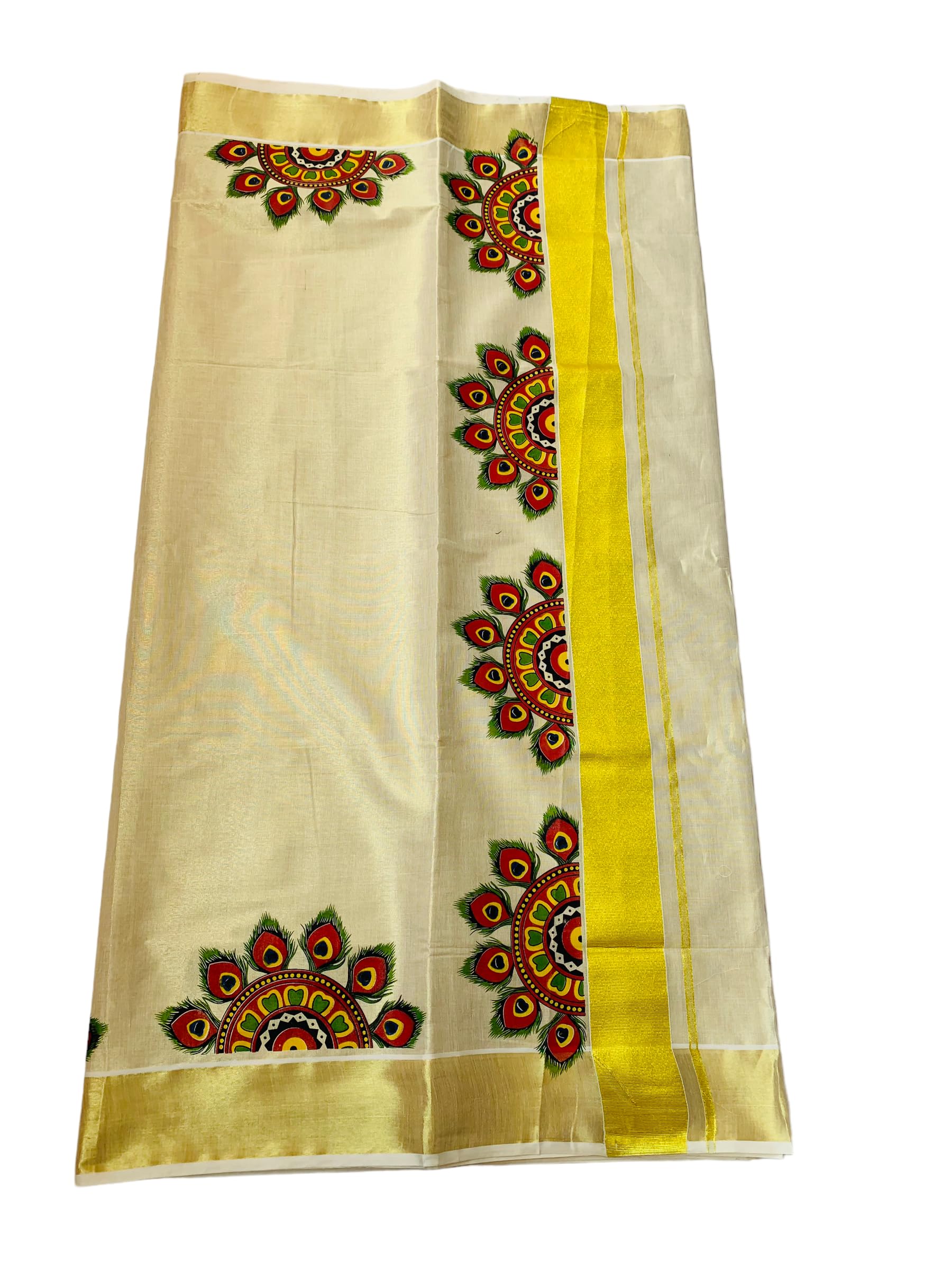 Women Kuthampully Kerala Kasavu Saree Tissue Mural Painted | Traditional South Indian Saree | Onam Saree - Multi Color Ekm-798