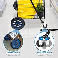 Mount-It! Foldable Shopping Cart with 360° Swivel Wheels, Portable Grocery Cart on Wheels with Extended Foam Handle