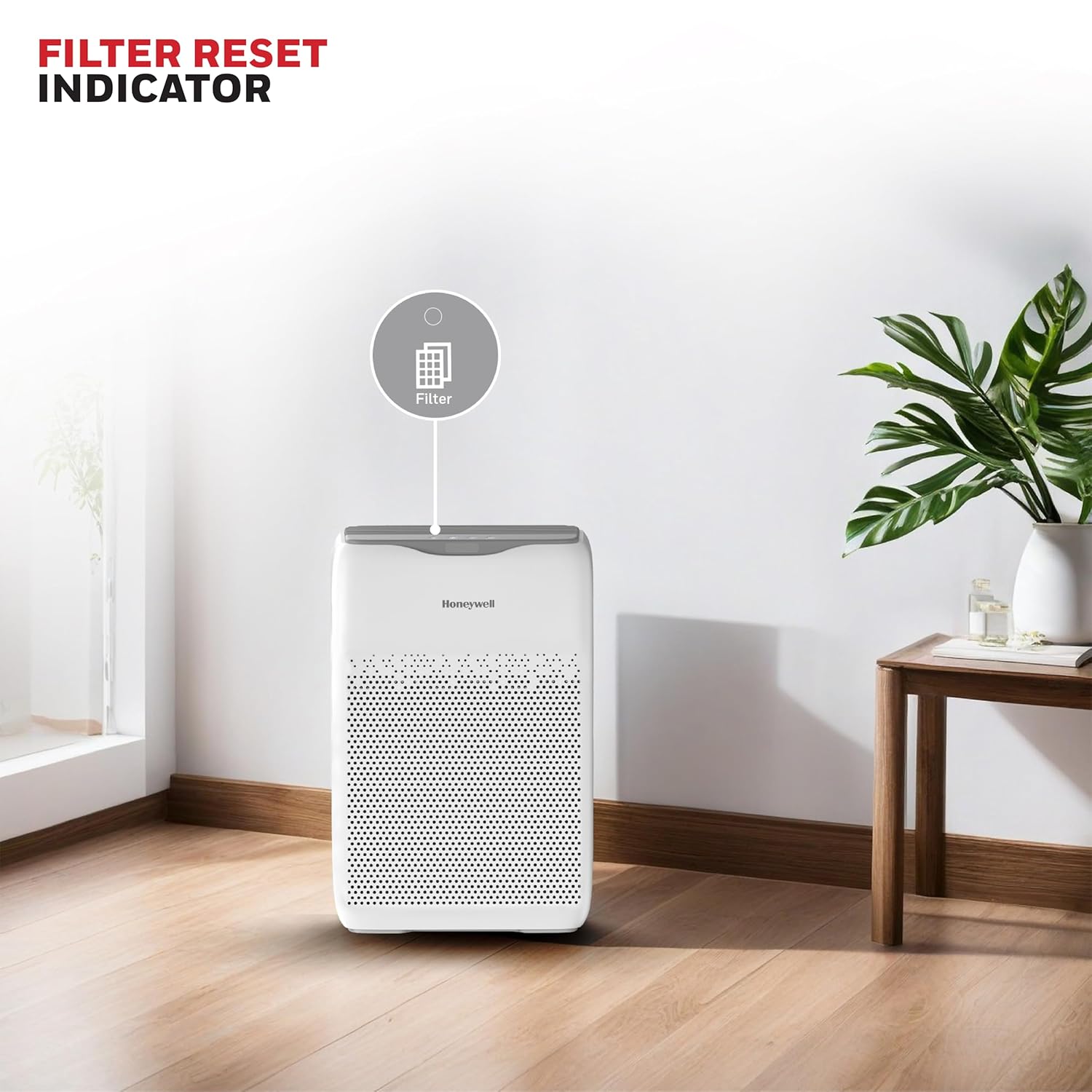 A family breathing fresh, clean air in their living room, thanks to the Honeywell Air Touch V2.