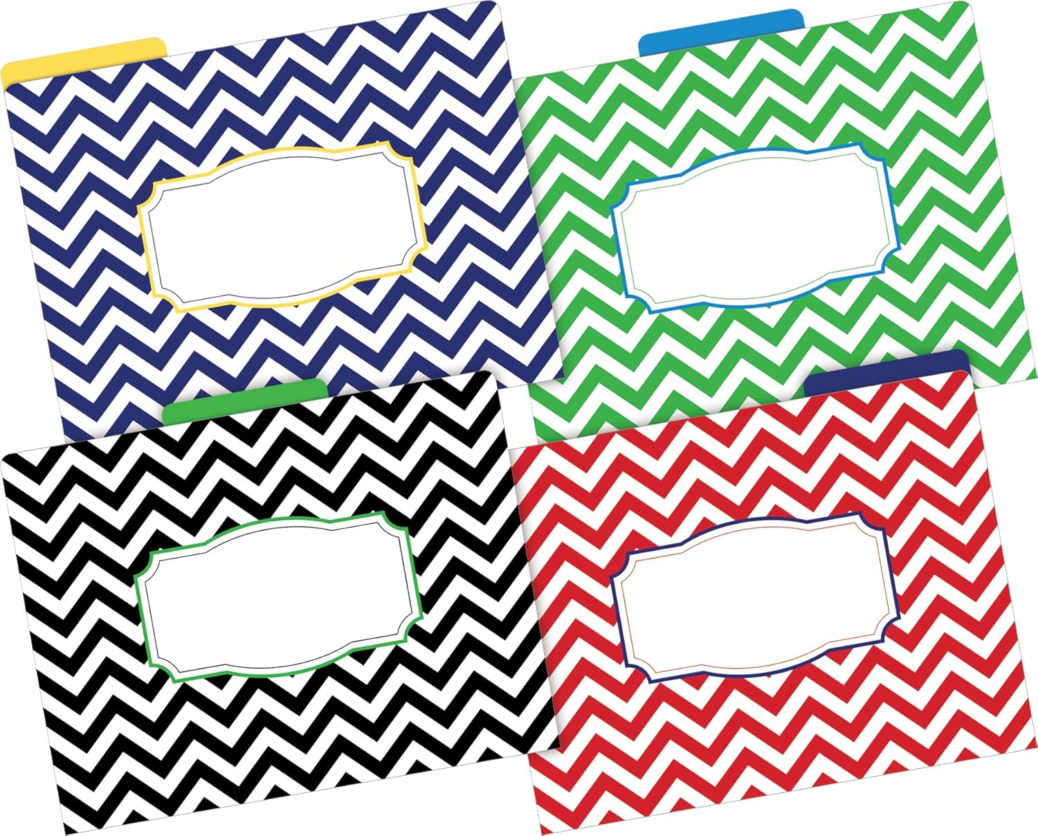 BARKER CREEK Designer File Folders, Nautical Chevron, Multicolor Chevrons on Outside, Bright Colors on Inside, Letter Size