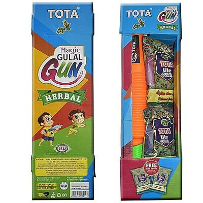 Magic Gulal Gun | Free Refillable Holi Pichkari with 2 Herbal Color Refills (2 x 80G)