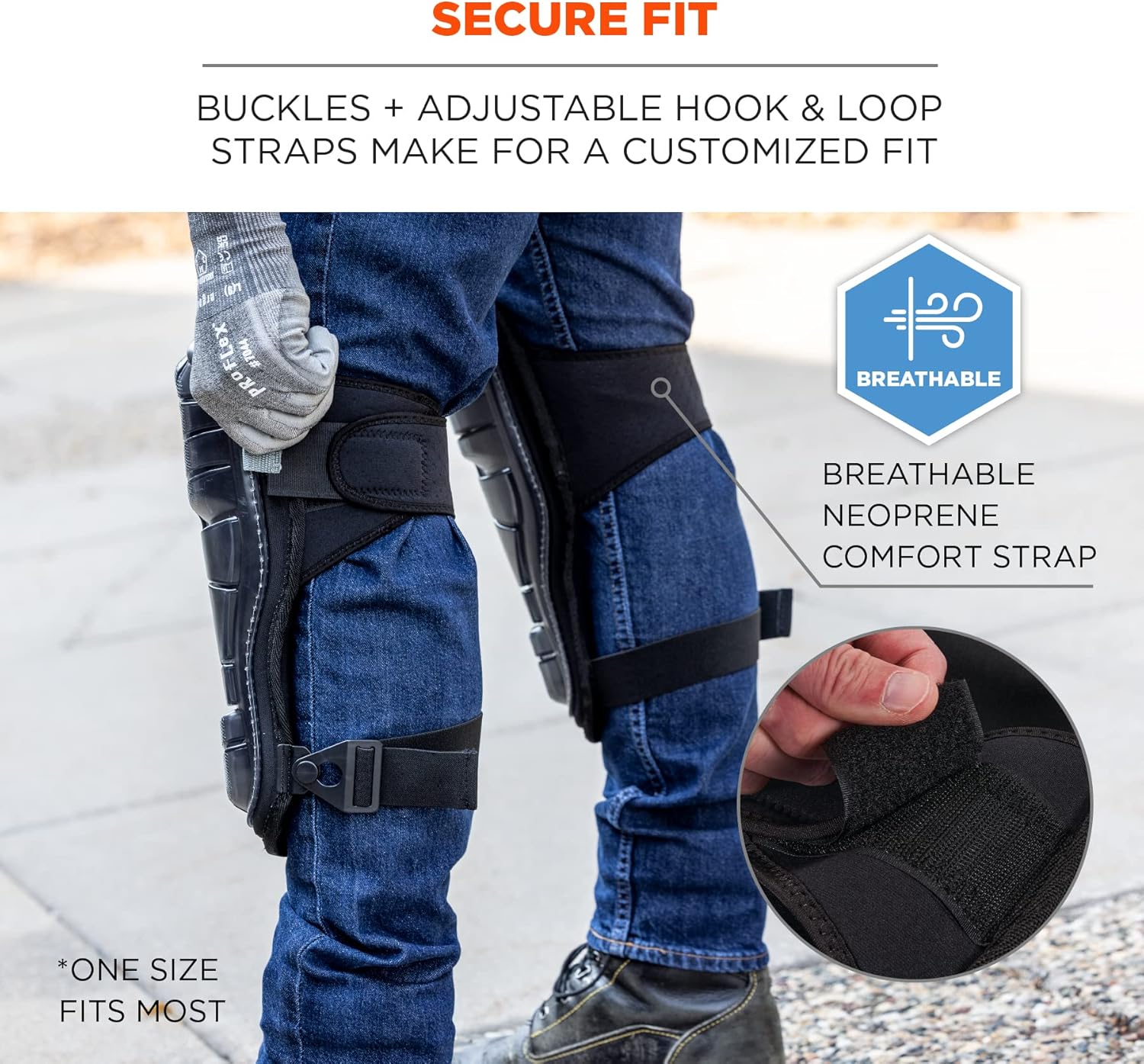 Ergodyne - 18442 ProFlex 342 Professional Knee Pads, Protective Extra Long Cap, Injected Gel Padded Technology