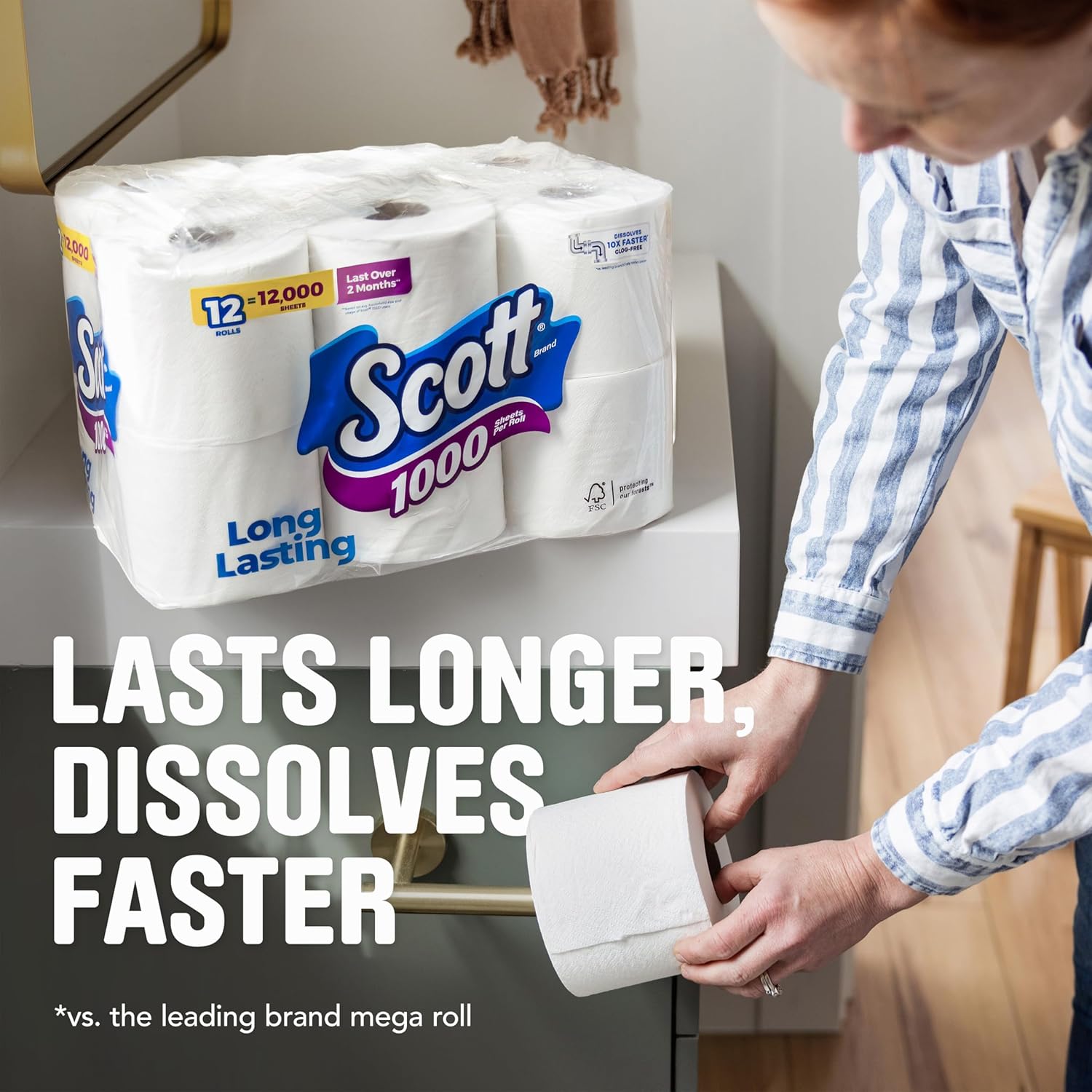Scott 1000 Toilet Paper, 20 Regular Rolls, Septic-Safe, 1-Ply Toilet Tissue White 1000 sheet (Pack of 20)