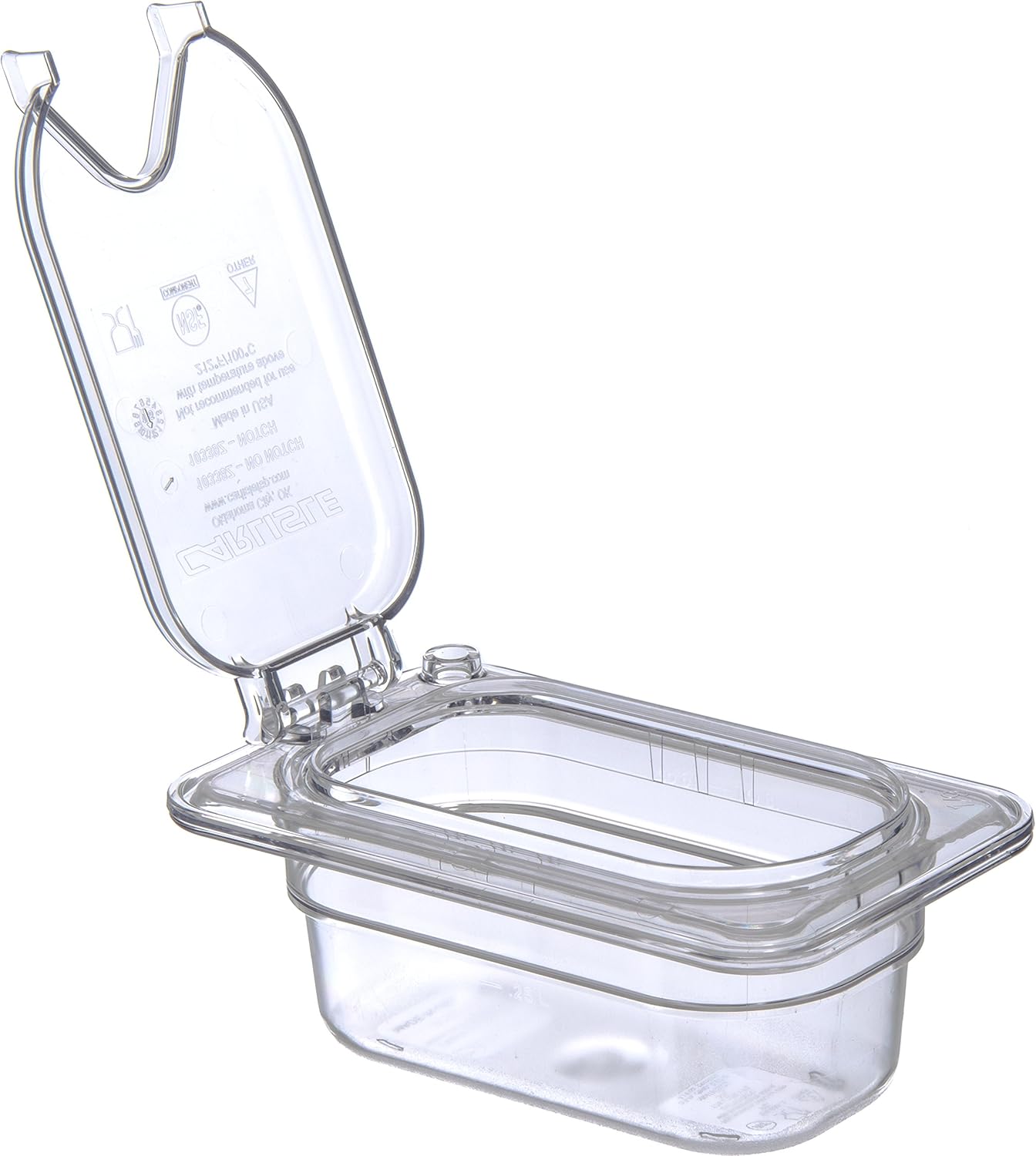 Carlisle FoodService Products 10339Z07 EZ Access Hinged Lid with Handle and Notch, Ninth Size, Clear