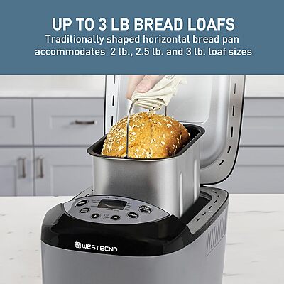 West Bend Hi-Rise Bread Maker Machine Programmable 12 Programs Including Gluten Free & 3 Loaf Sizes and Crust Colors