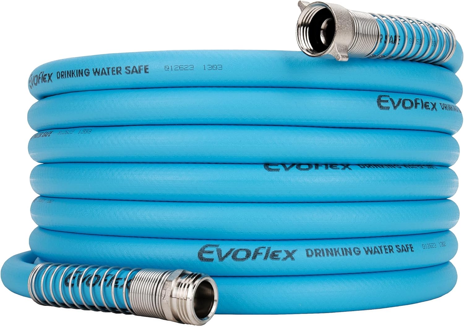 Camco EvoFlex 25-Foot Drinking Water Hose | Features an Extra Flexible Construction | Stainless Steel Strain Reliefs on Each